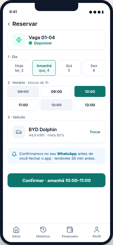 Tela de reserva de vaga do ChargerApp